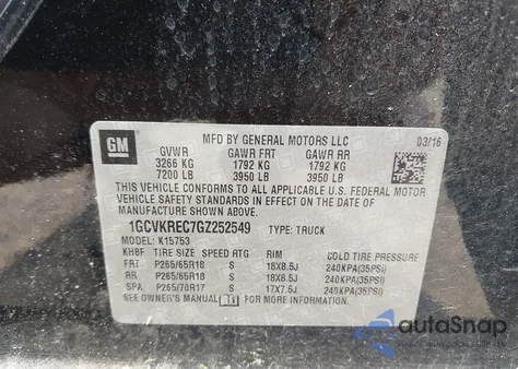 2016 Chevrolet Silverado 1500 2Lt from USA, damaged, VIN 1GCVKREC7GZ252549